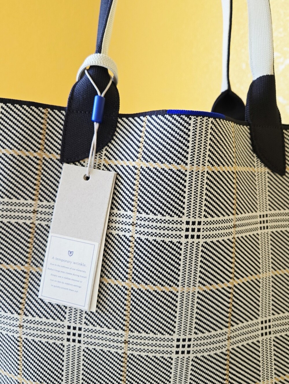 Rothy's The Lightweight Tote Bag In Glen Plaid Black Grey Yellow Tan Reversible - Picture 16 of 16